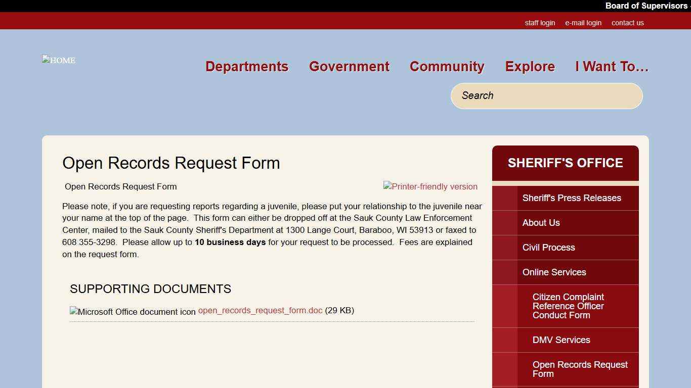 Open Records Request Form | Sauk County Wisconsin Official Website
